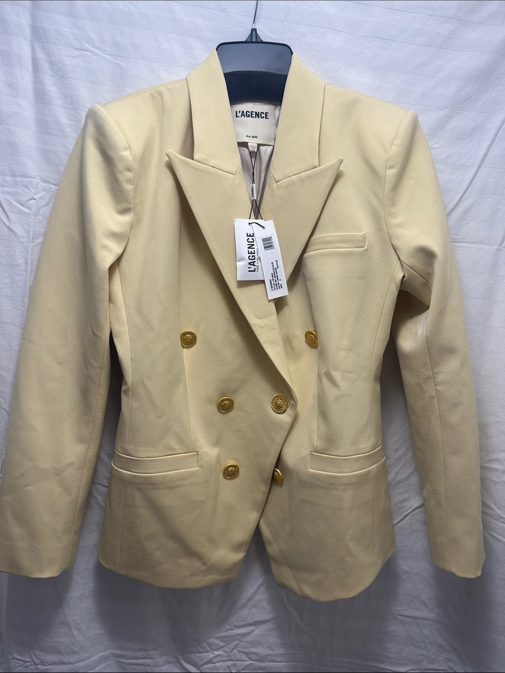 L'AGENCE Double-Breasted Cream Blazer with Gold Buttons